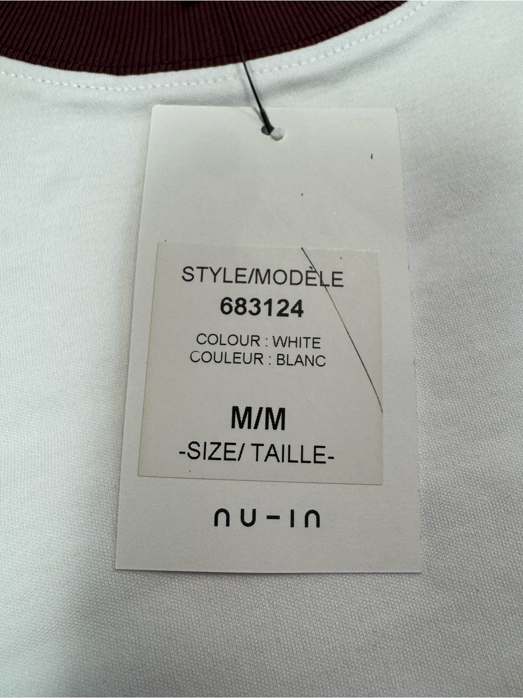 New Nu-In White Short Sleeve Tee With Brown Collar Made In Portugal Size M — image 7 of 8